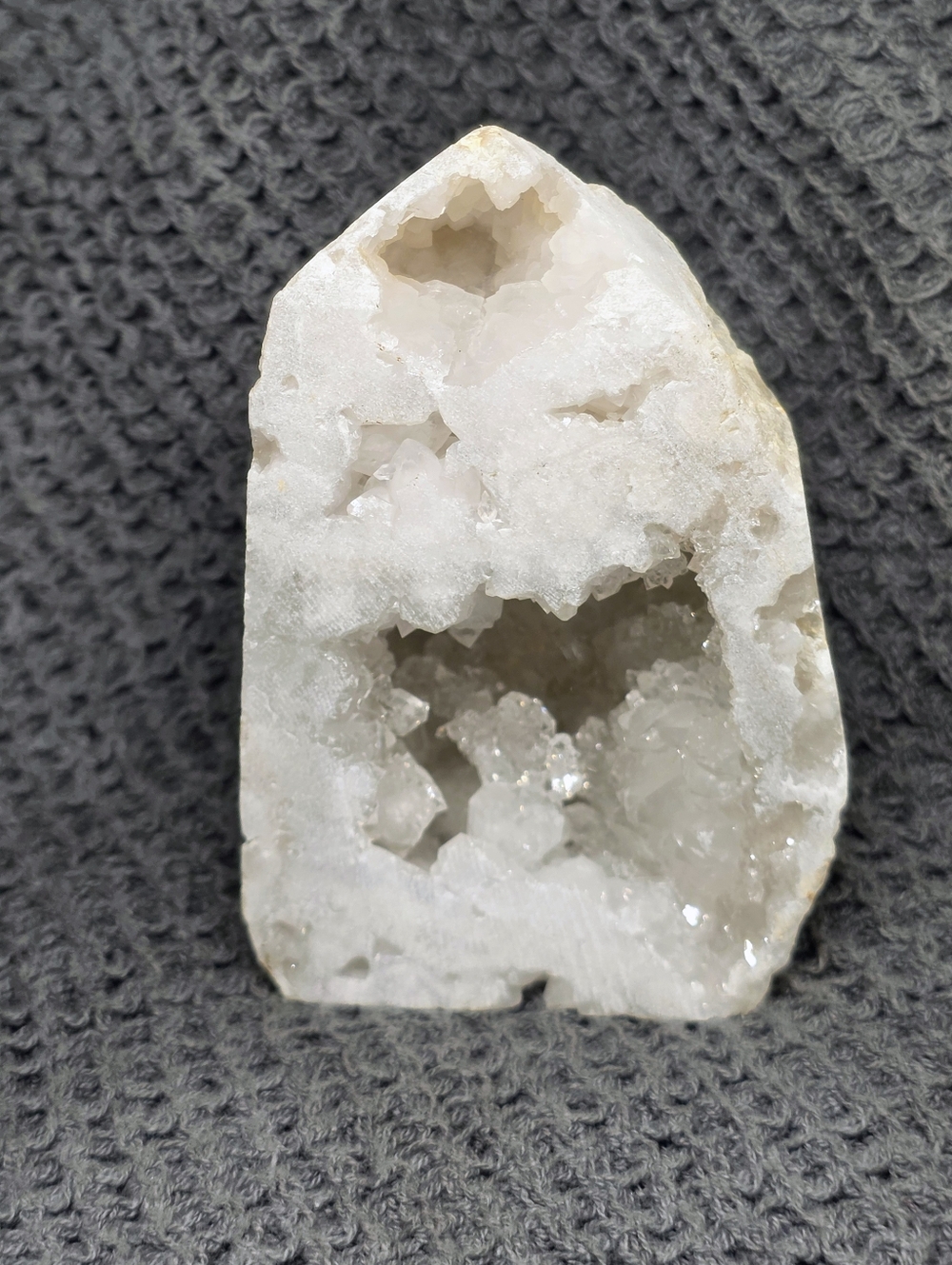 White Quartz Geode Tower Druzy Crystal Cave Cut Base Display Piece
